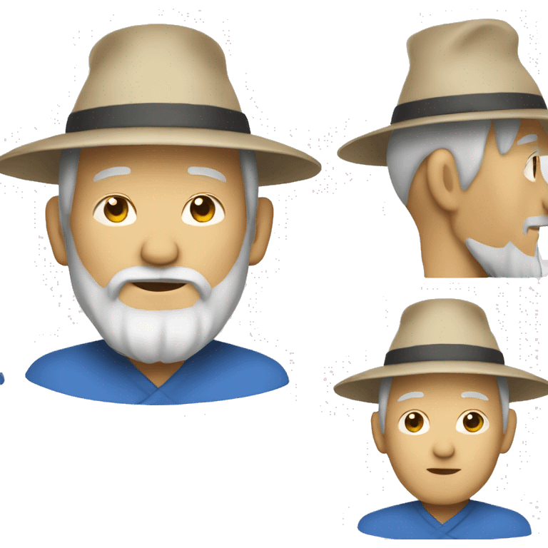 Old Chinese man with traditional beige Chinese hat with a long beard a blue shirt on emoji