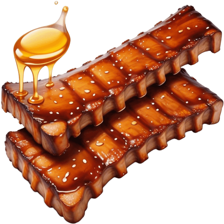 Honey Glazed BBQ Ribs Cinematic Realistic Honey Glazed BBQ Ribs Dish Emoji, depicted as a small portion of tender, honey-glazed ribs with a sticky, smoky finish, rendered with rich textures and warm, dynamic lighting. emoji