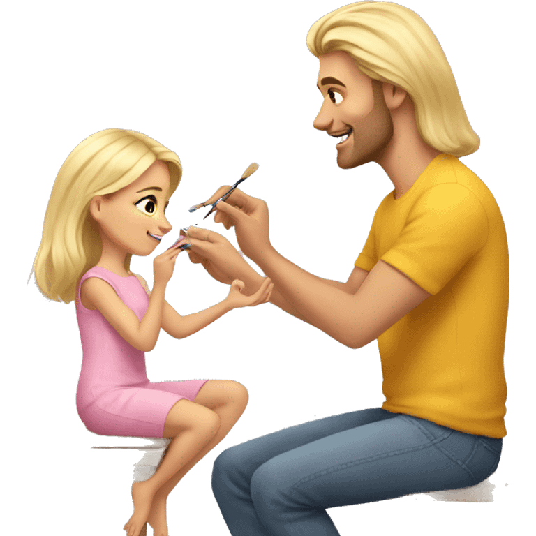 blonde daughter paints blonde dad's nails emoji