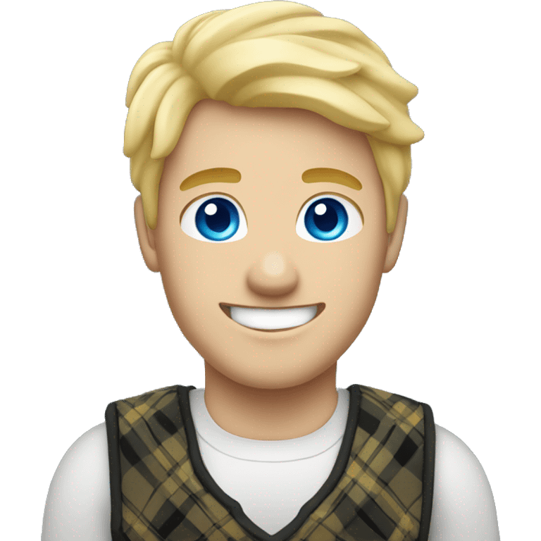 Male with blonde hair and blue eyes waving hand smiling with a Scotland emoji