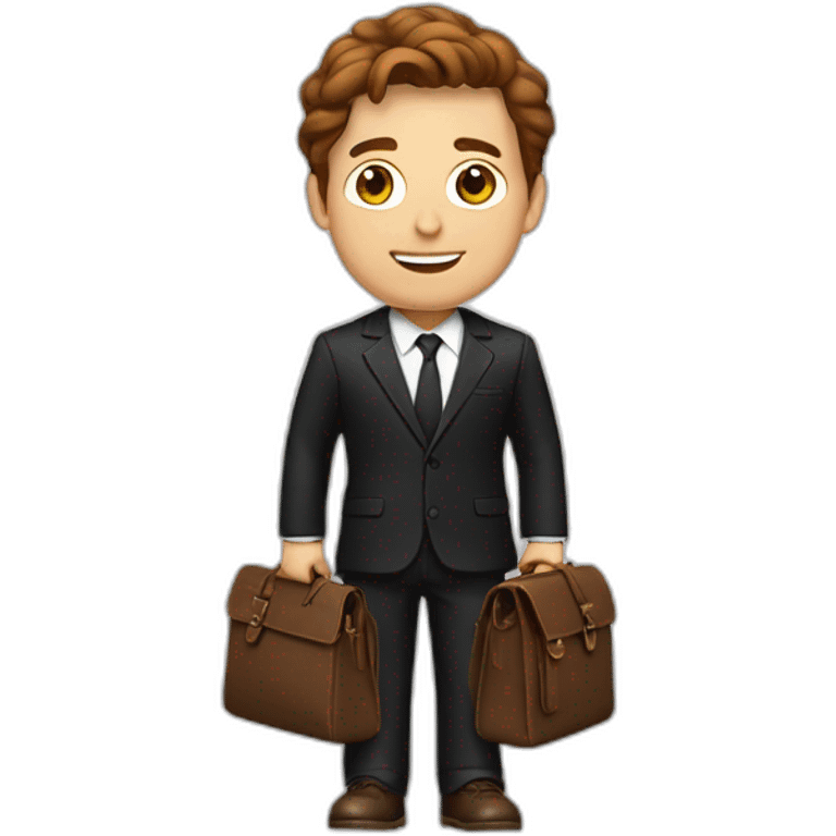 wite man in black suit with brown locks and work bag emoji