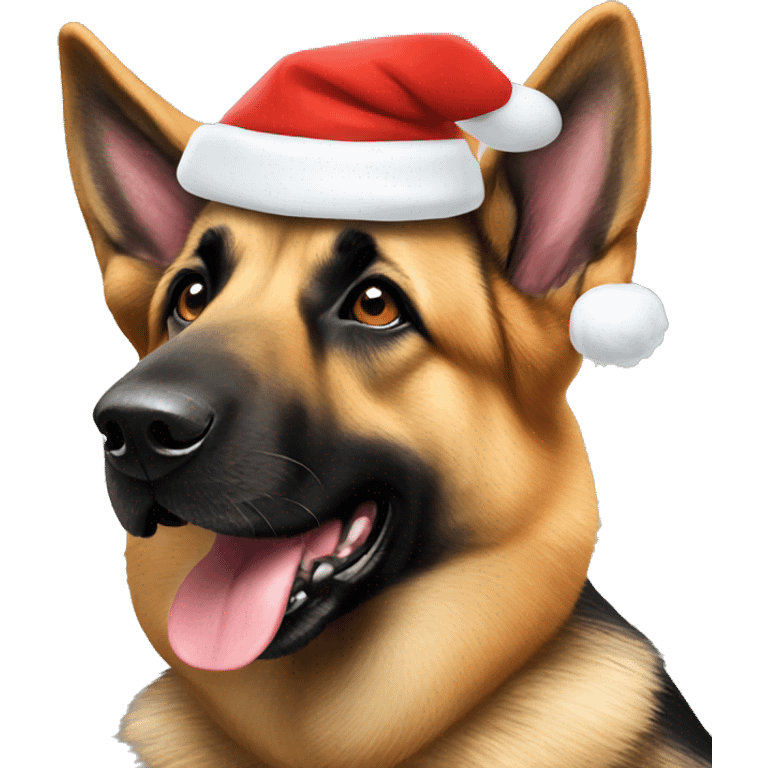 German Shepard wearing a Santa hat emoji