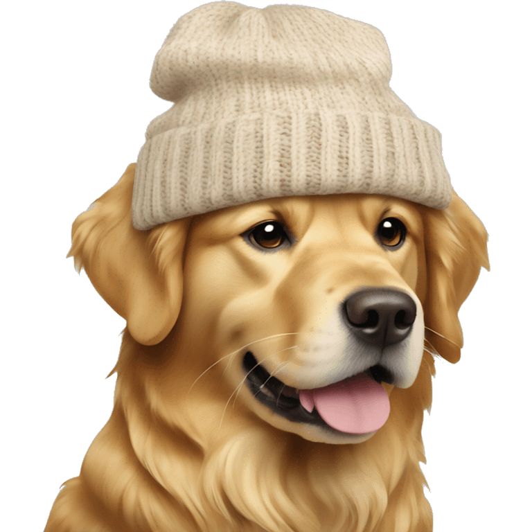 Golden retriever with brown and white knitted hat emoji