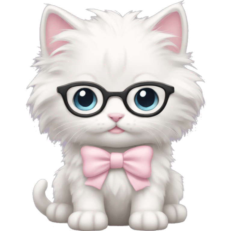 white fluffy nerdy kitten with pale pink bow emoji