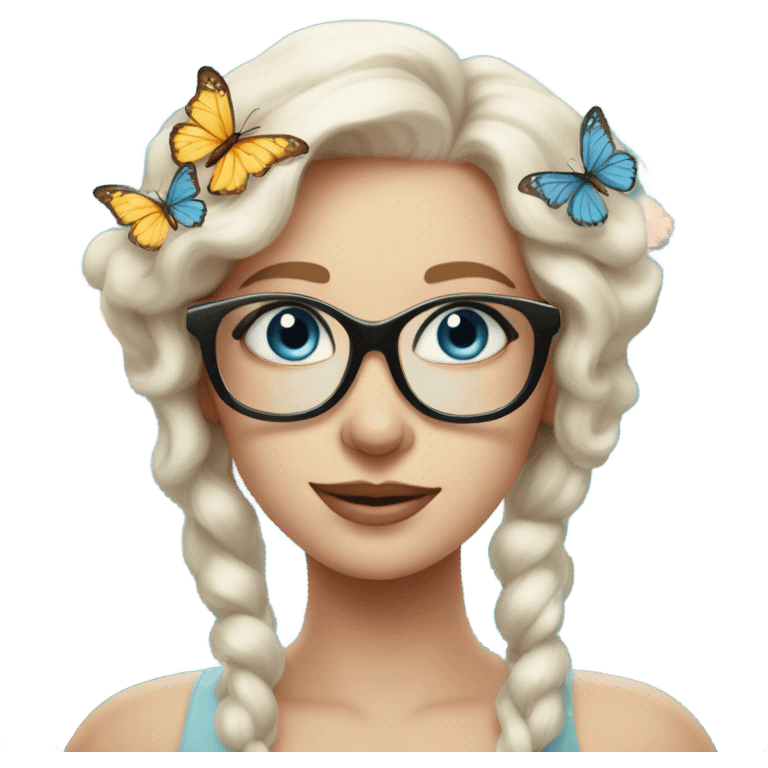 Gorgeous pastel lady with flowers and butterflies with blue eyes and glasses  emoji