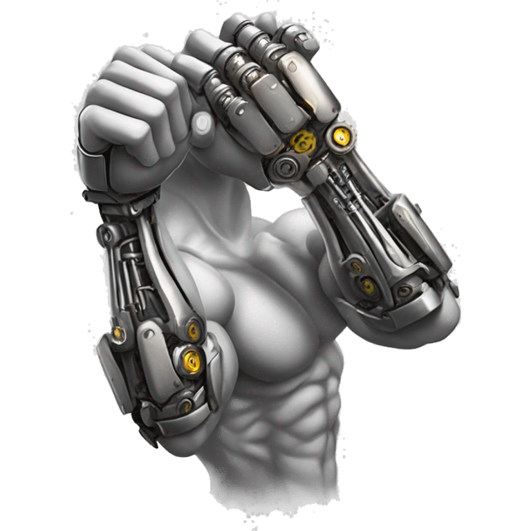 Cyborg arm only flexing bicep and shoulder with gears and shocks emoji