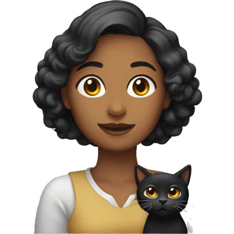 Una mujer con un gatito negro  emoji