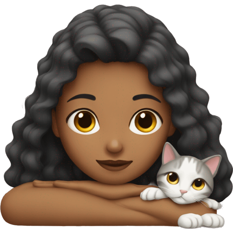 girl laying with cat emoji