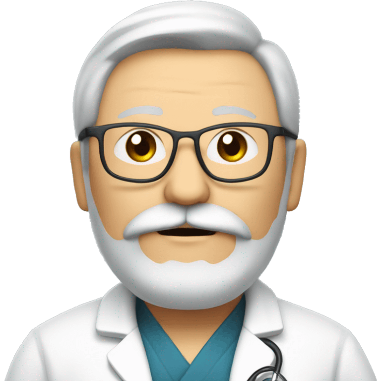 Man 65 years old, Japanese, overweight, with a mustache and a beard, a doctor, wears glasses, very important emoji