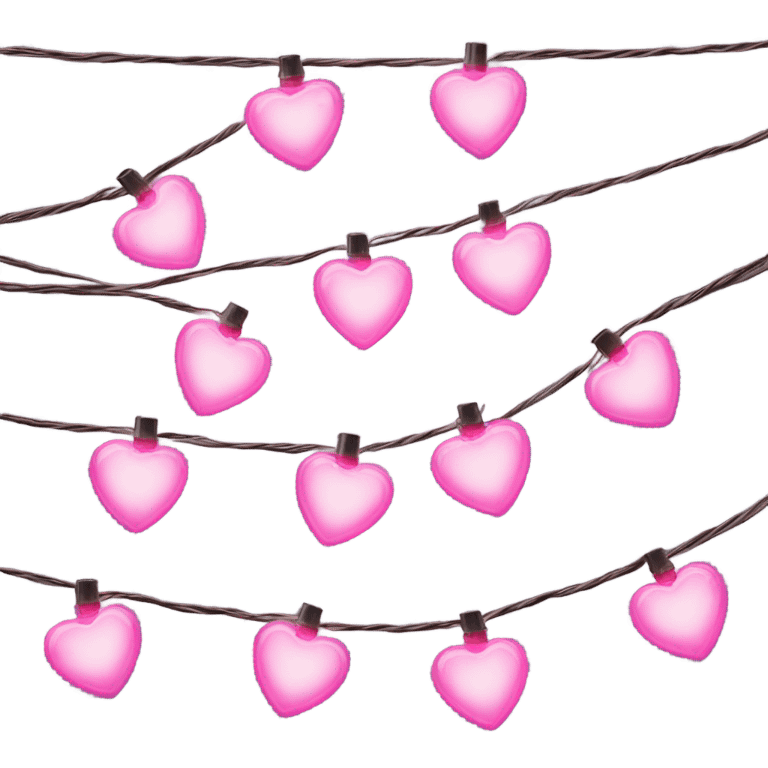 Realistic isolated pink heart shaped christmas string lights emoji