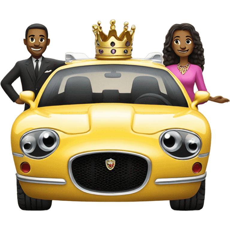 King and queen really happy with jaguar auto emoji