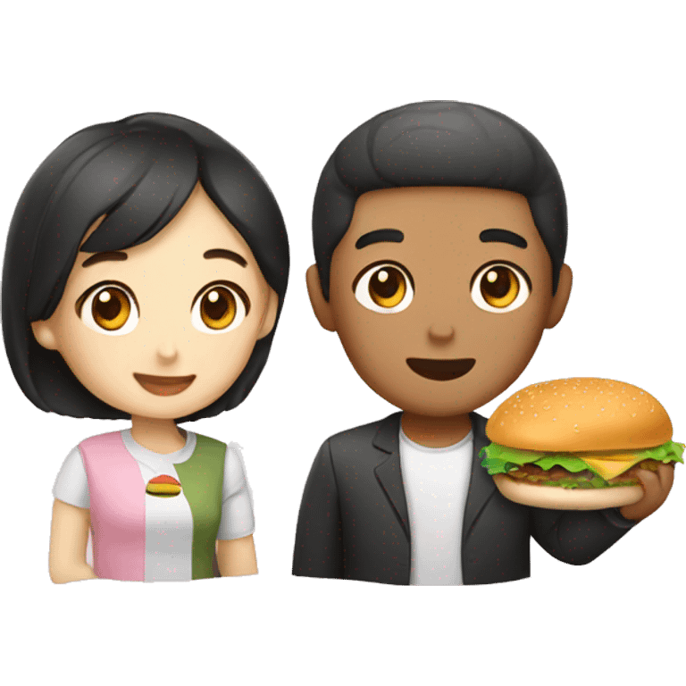 Korean couple with a burger emoji