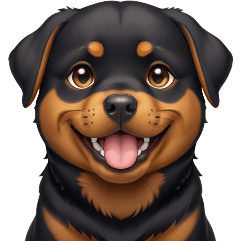 Cinematic Cute Yawning Rottweiler Portrait Emoji, Head tilted slightly with a dramatic, wide-open yawn, showcasing a sleek black coat with prominent tan markings, floppy ears slightly drooping, round brown eyes barely open in drowsy contentment, Simplified yet irresistibly adorable features, highly detailed, glowing with a soft, cozy glow, high shine, relaxed yet expressive, stylized with a touch of whimsy, bright and endearing, soft glowing outline, capturing the essence of a sleepy yet affectionate guardian, so drowsy it feels like it could stretch out of the screen and curl up for a nap! emoji