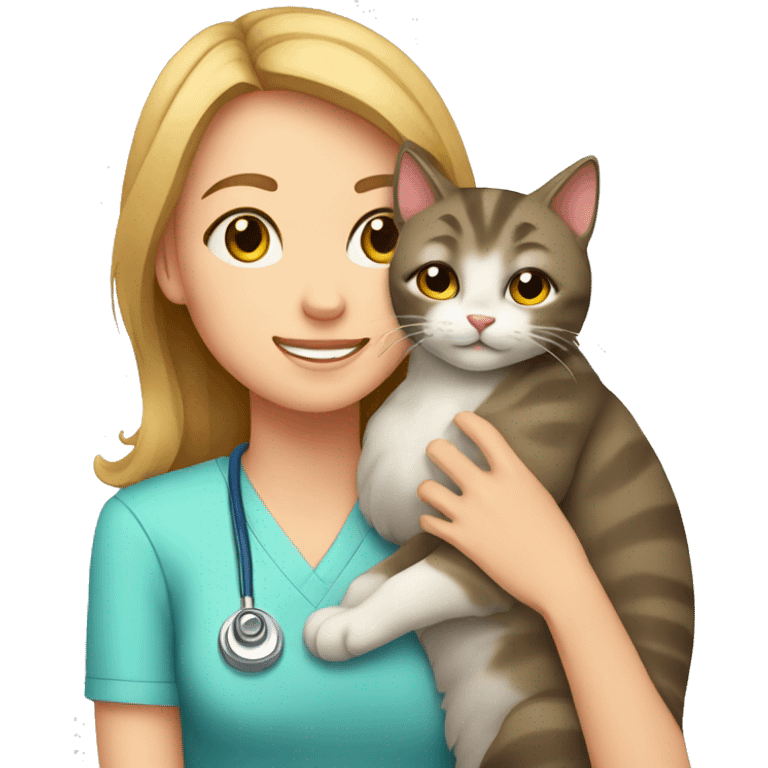 cat cuddles veterinarian girl emoji