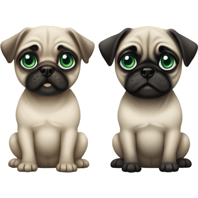 2 Baby pugs 1 with green eyes and 1 with blue  emoji