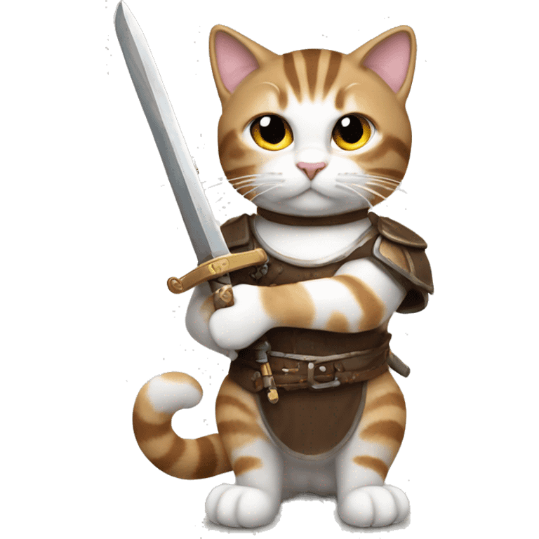 brown white tabby cat holding sword emoji