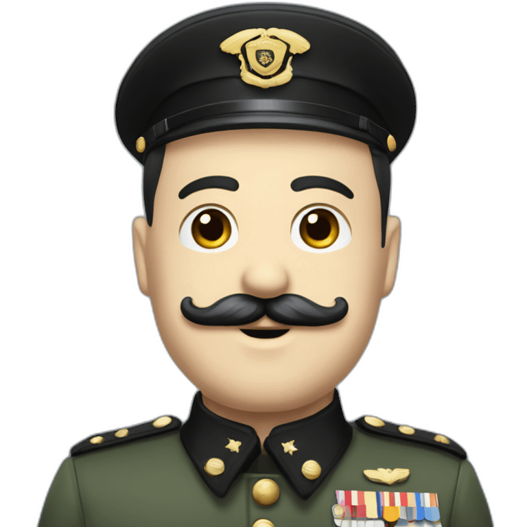 white man with black combover hair and black charlie chaplin mustache in military uniform emoji