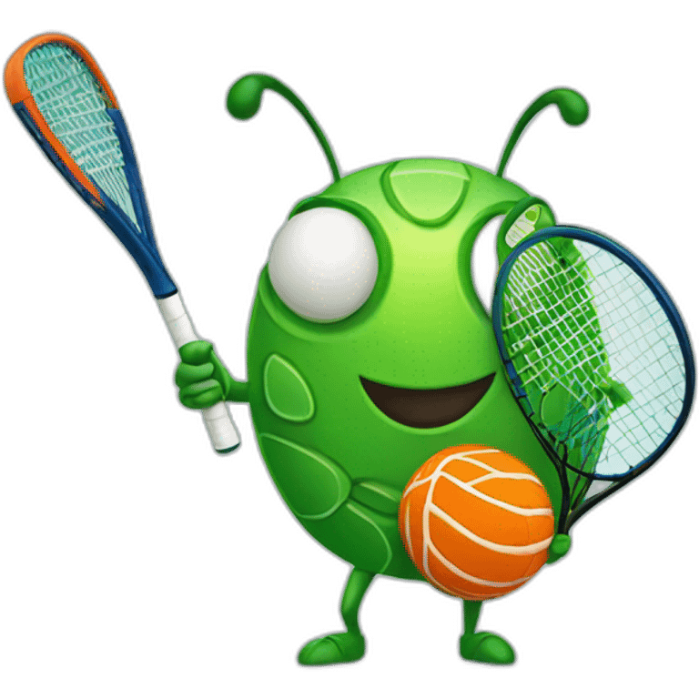 Green cartoon bug playing padel  emoji