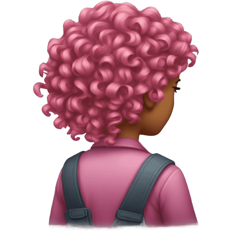 Pink curly girl hair rear view emoji