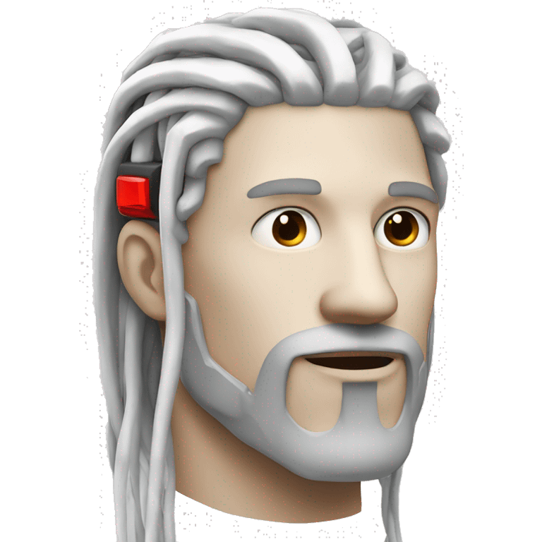 White long hair and goatee male cyborg head with red skin and wires  emoji