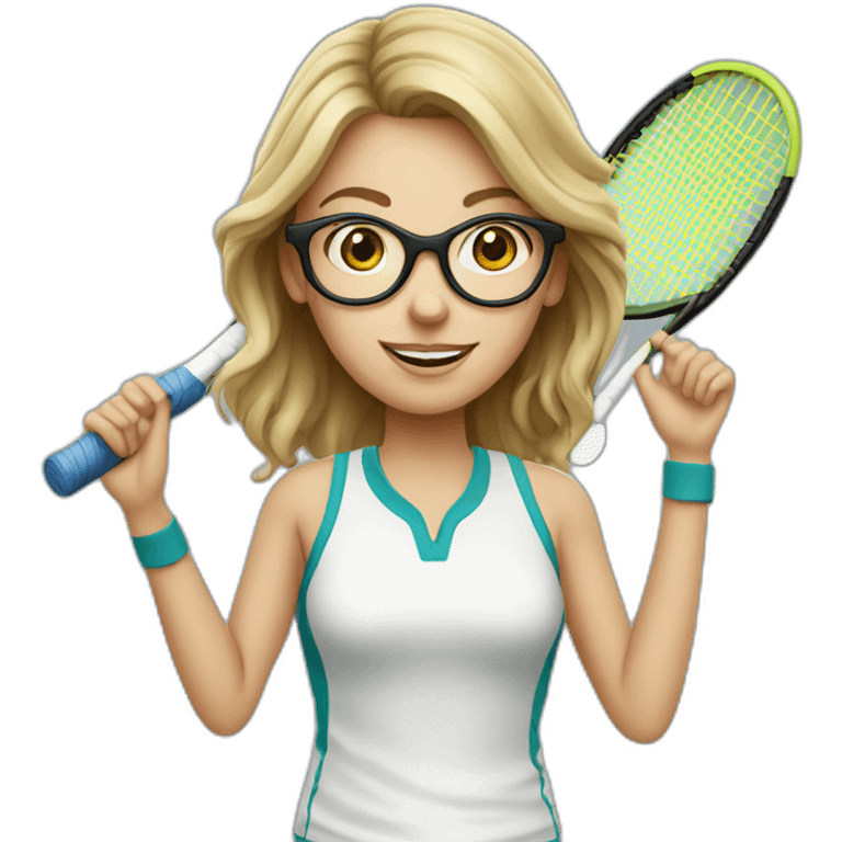 White girl with eyeglasses playing tennis emoji