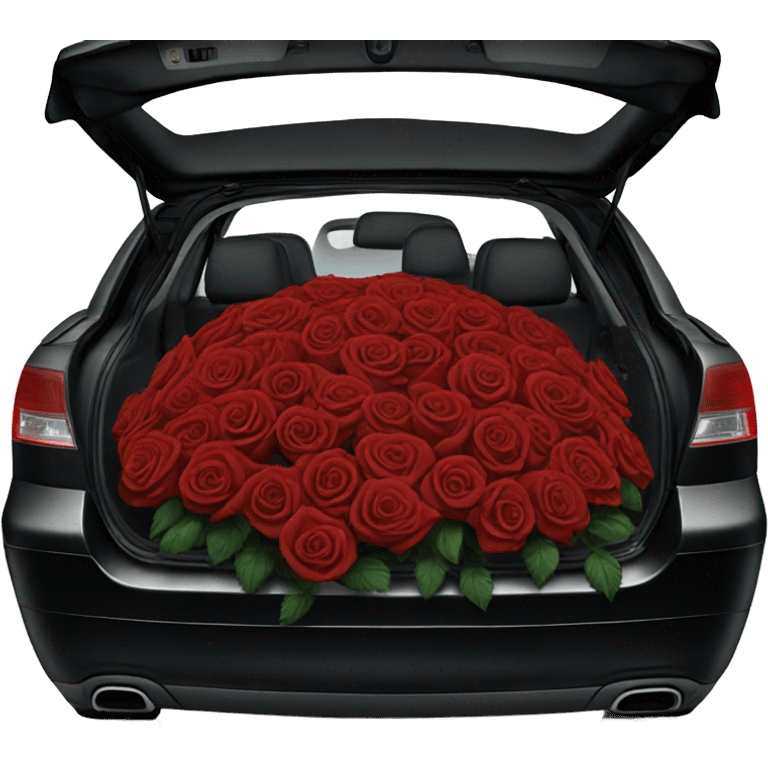 black open car trunk with red roses left in it emoji