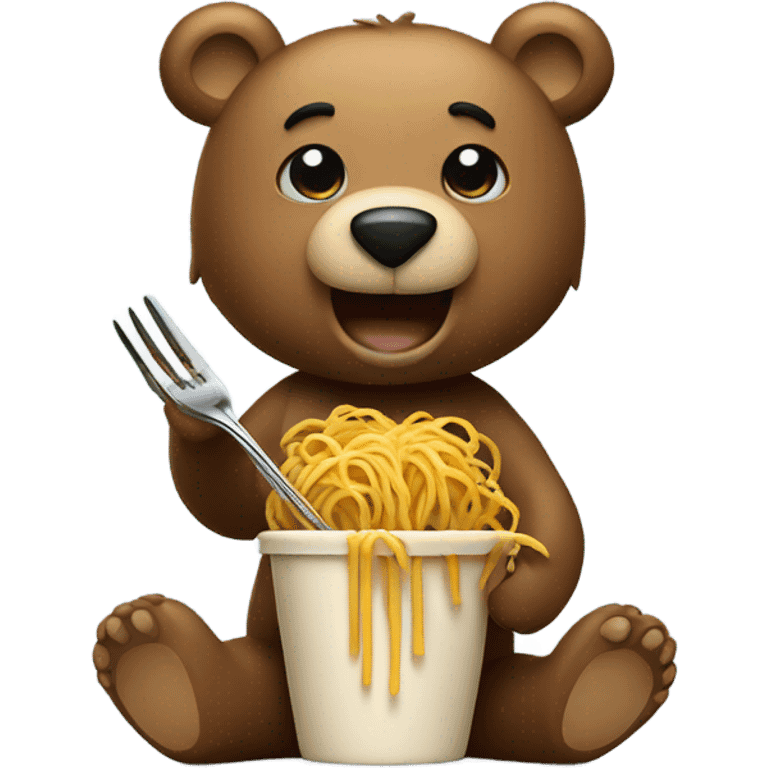 Bear eating spaghetti with a fork emoji