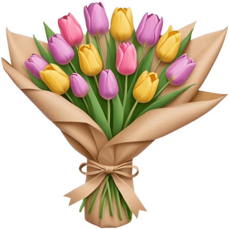 pastel tulip bouquet wrapped in brown paper emoji