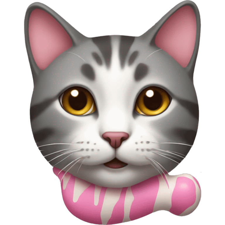 Cat with a pink bone emoji