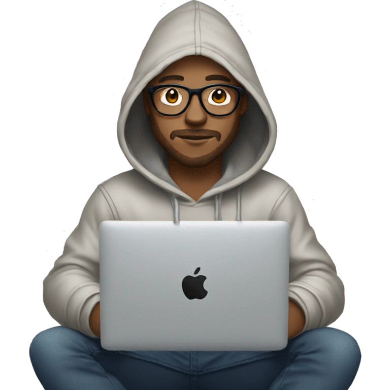 hipster with light skin with hoodie and a macbook emoji