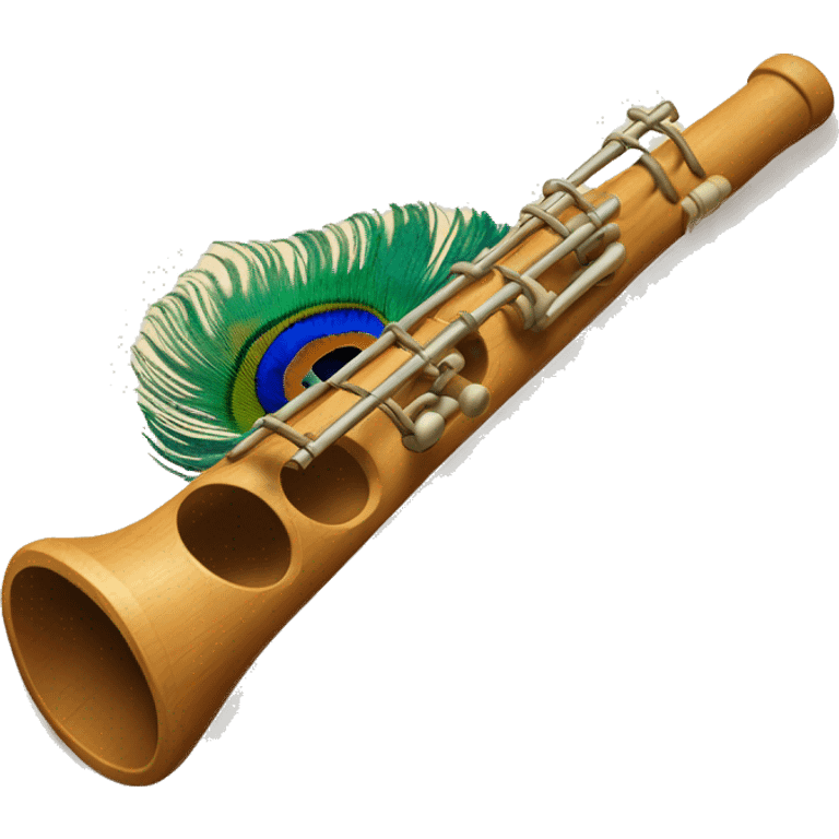  Wooden flute with peacock feather  emoji