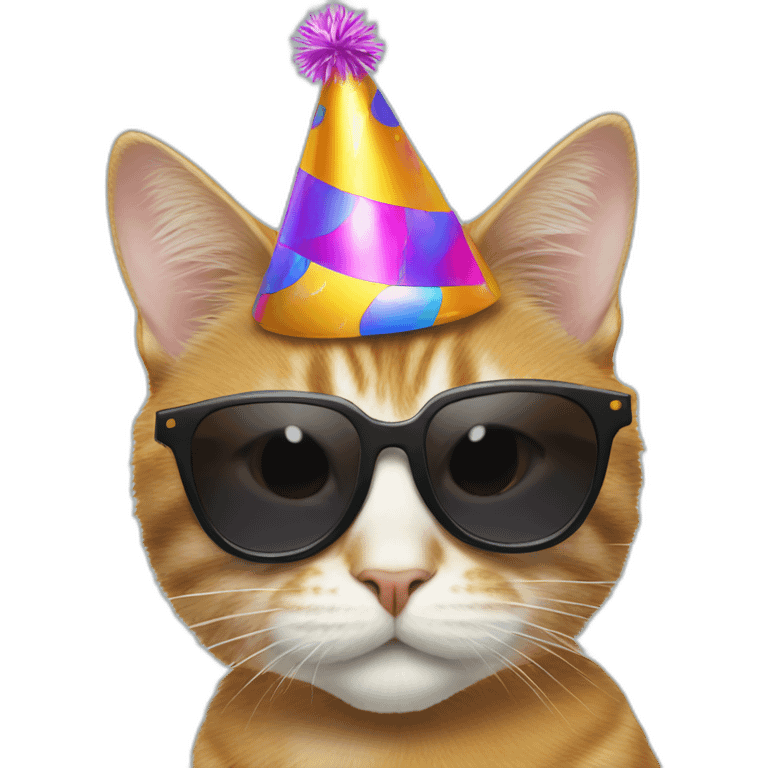 Cat with sunglasses and a party hat emoji