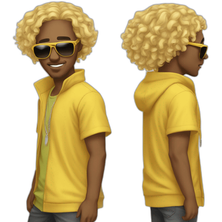 laylow french rapper with sunglasses and yellow shirt, mixed race with curly blond hair emoji