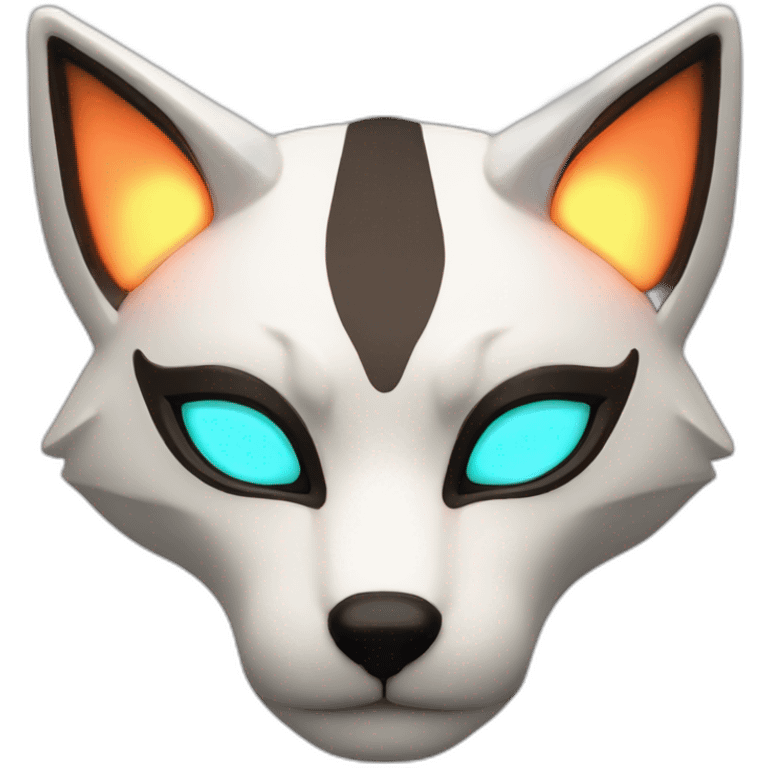 Kitsune mask with glowing neon eyes emoji