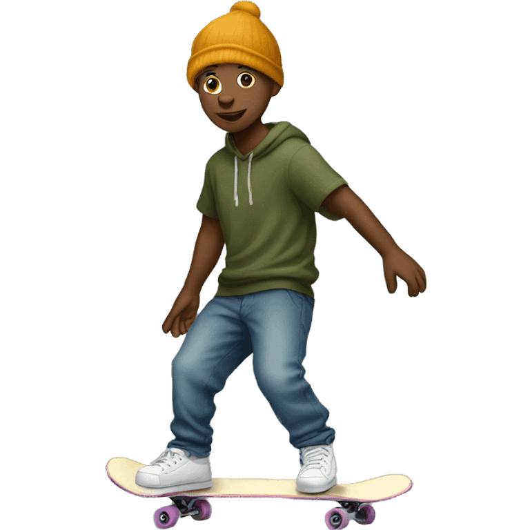 A skater wearing a baggy emoji