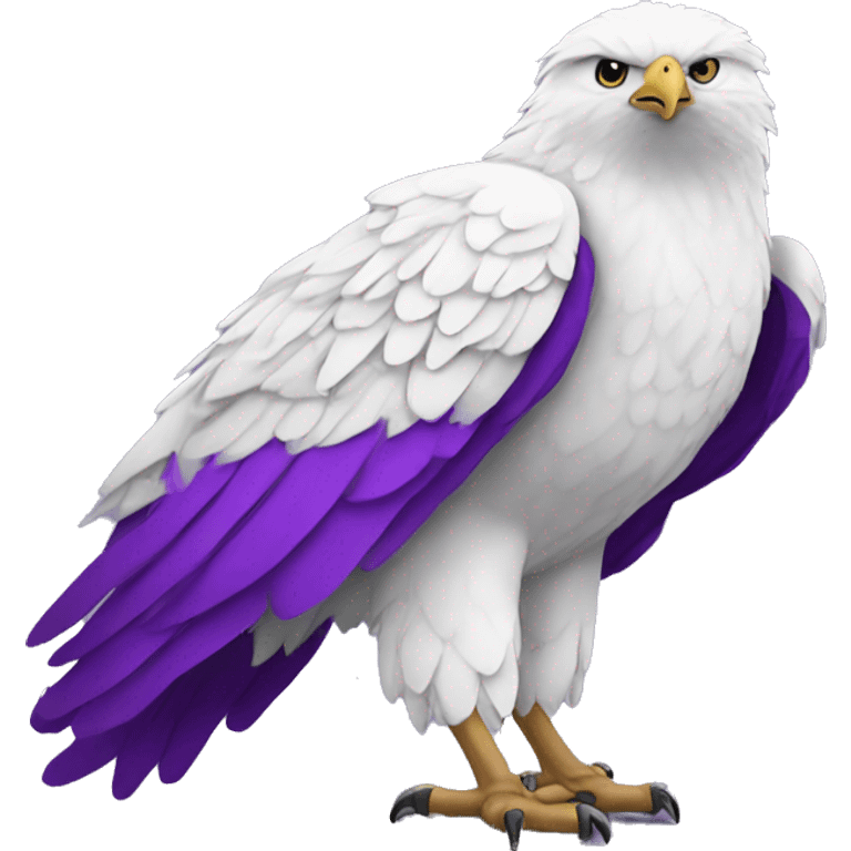 white hawk mascot wearing a purple sweater that says loras on it emoji