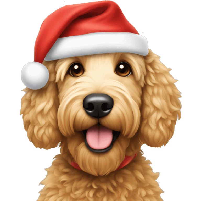 Golden doodle with Santa hat emoji