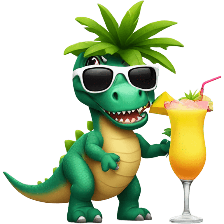 Dino whit pinacolada and sunglass emoji