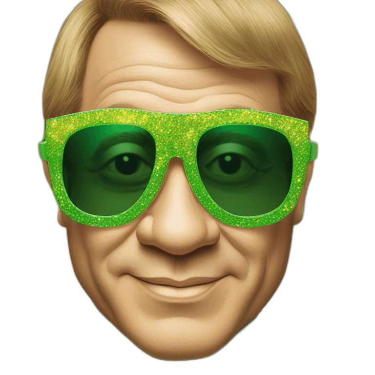 elton john wearing green and yellow patterened oversized square sunglasses with scalloped edges for mardi gras emoji