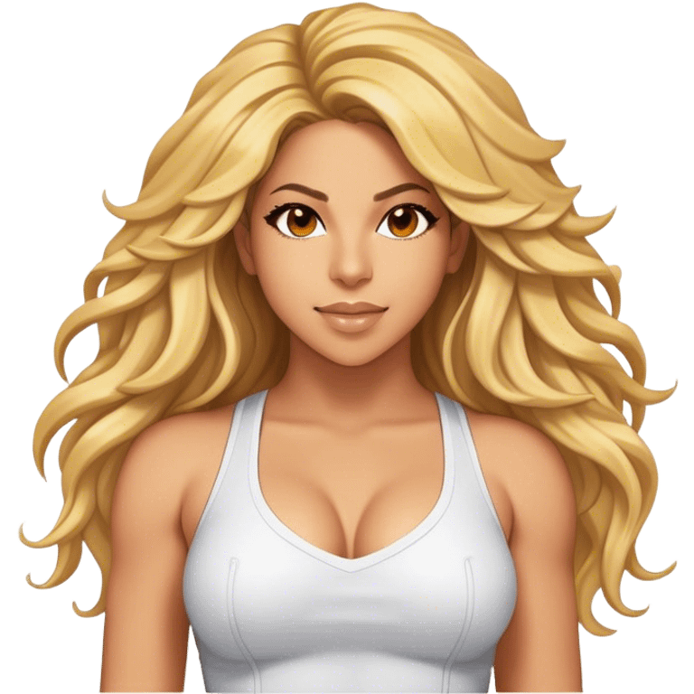 Cinematic Realistic portrait of Shakira, shown as a dynamic pop icon with expressive features and detailed modern attire, illuminated by vibrant, energetic lighting that highlights her global influence emoji