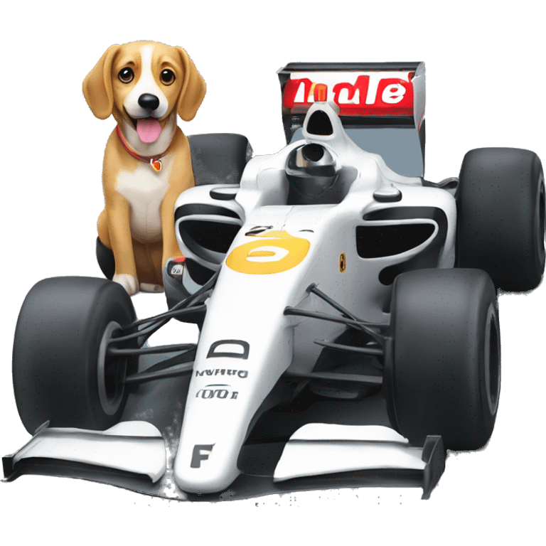 f1 car and a dog standin on top  emoji