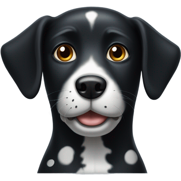 Black dog with white spots and a white spot in the middle of its head emoji