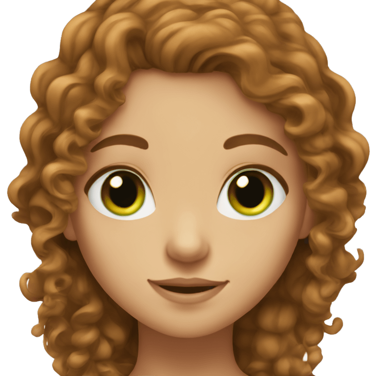 Girl With Long Brown curly Hair and green eyes and red stuff  emoji