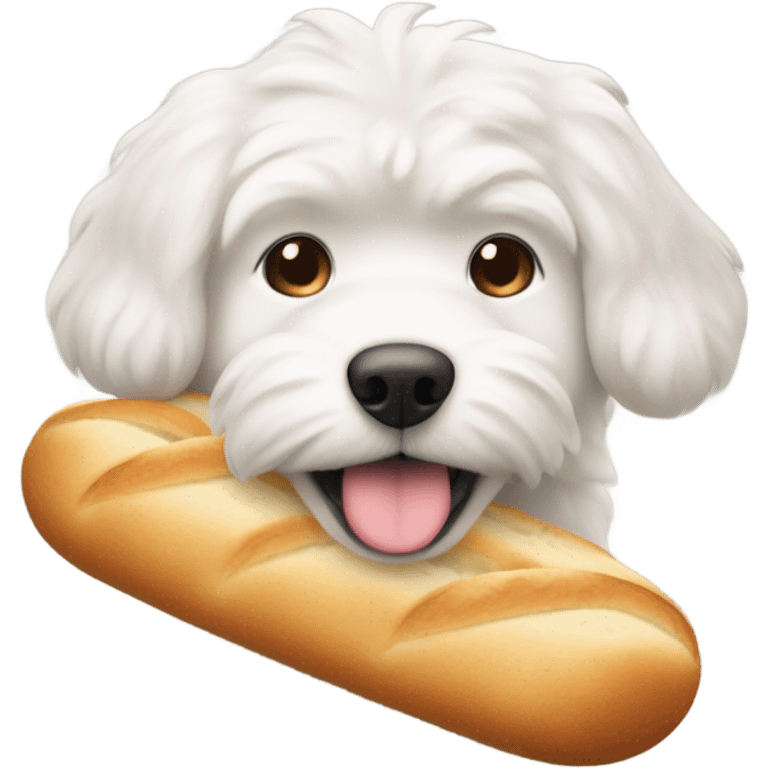 white dog carrying a round loaf of bread in its mouth emoji