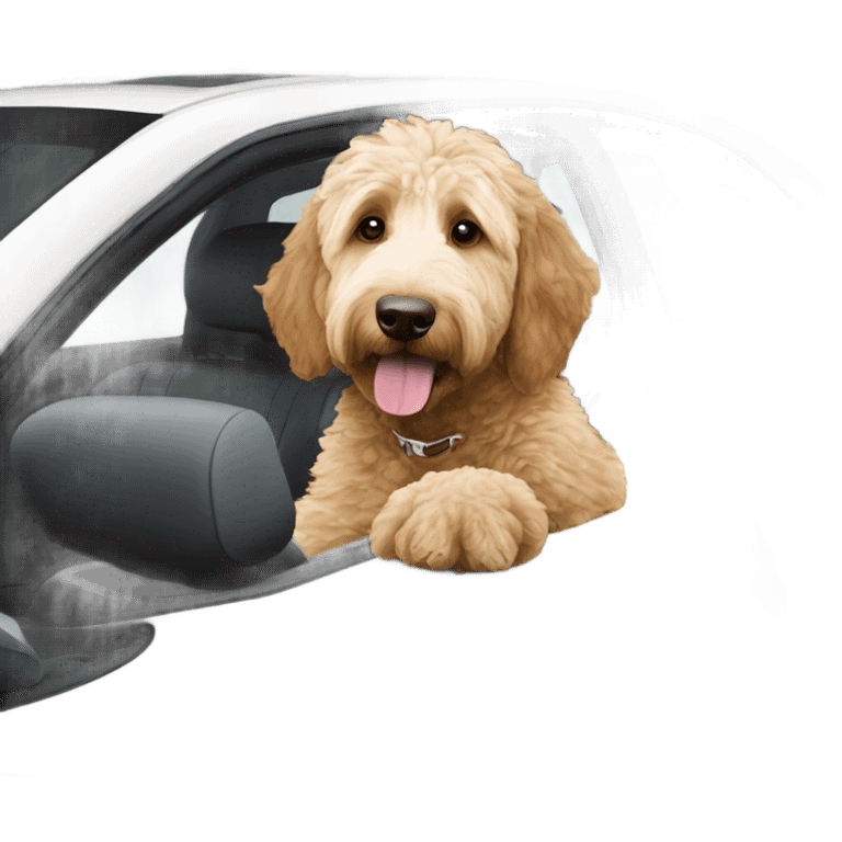 Goldendoodle driving a white car  emoji