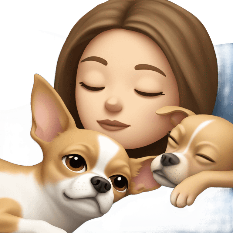 White Girl with long brunette hair napping with a tan chihuahua  emoji