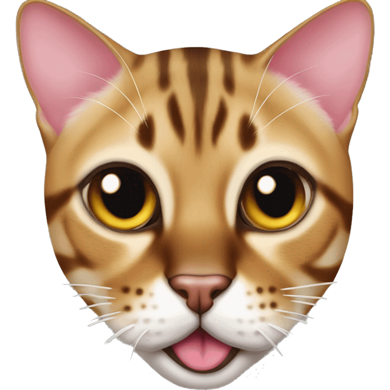 Brazen bengal cat muzzle shows his tongue big emoji