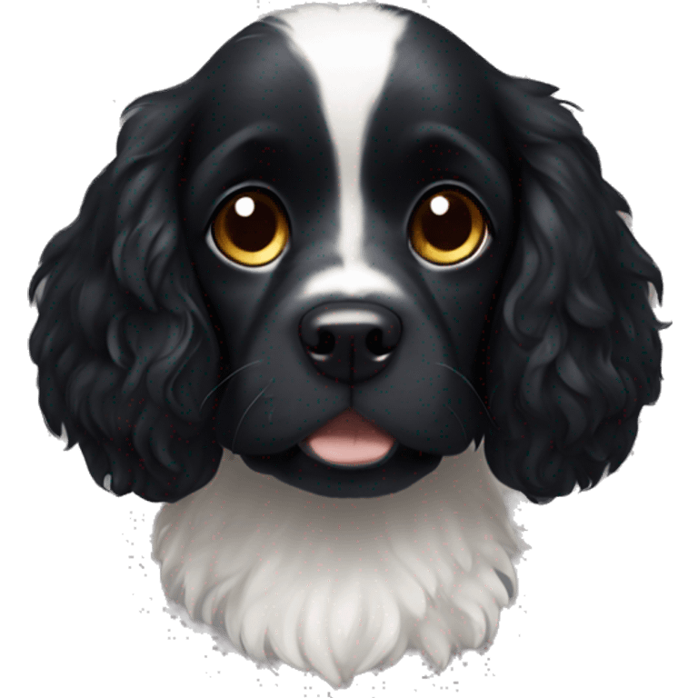 Small completely black spaniel with black fur on his whole face and white fur only on his chest emoji