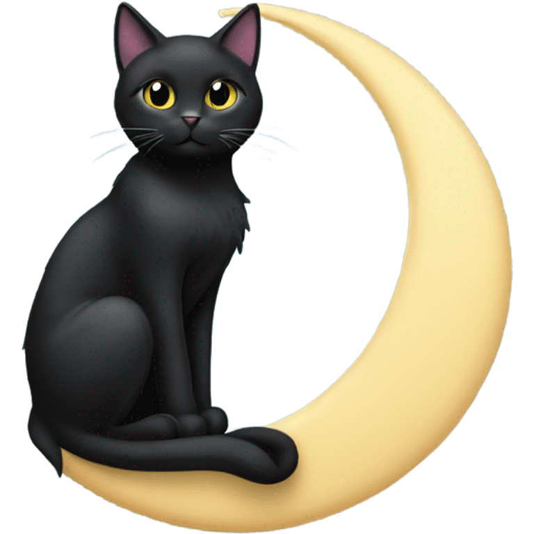 Black cat sitting on a crescent moon emoji