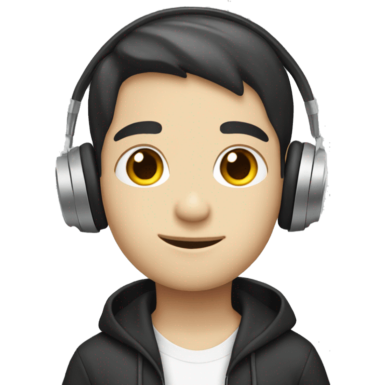 black hair white skin boy with headphones emoji